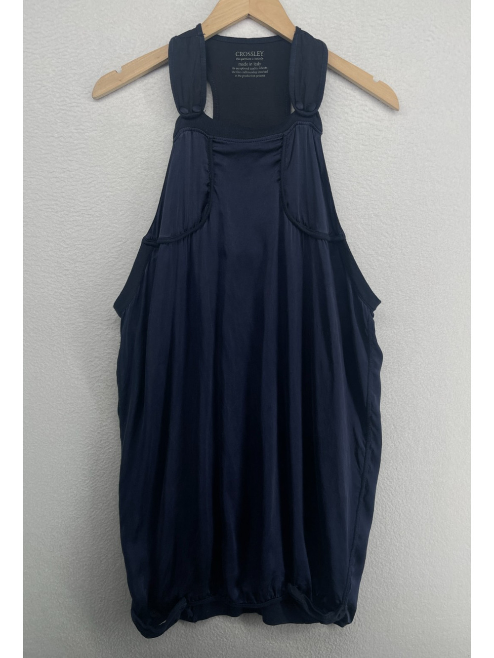 CROSSLEY Dress XS Silk Cotton Sleeveless Slouchy Shift Racerback Blue Italy